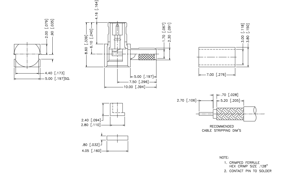 75Ω Right Angle MCX Male Connector Gold-Plated RF Coaxial Plug for RG179/U Cable