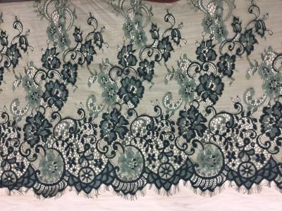 100% Nylon Eyelash Lace Fabric Hot Selling Ivory green double color