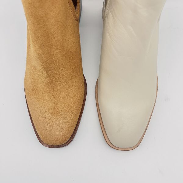 Round Toe Ankle Boots Womens Leather Dress Boots Tan / Beige With Elastic Band