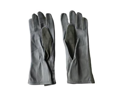 Slip Resistant Full Finger Grey Leather Military Style Gloves
