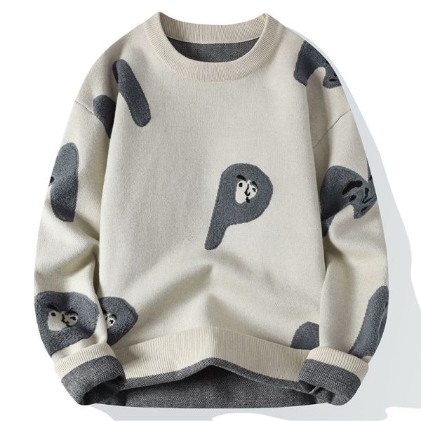Men's Thickened Sweater in Large Letter Design Perfect for Winter Fashion and Comfort