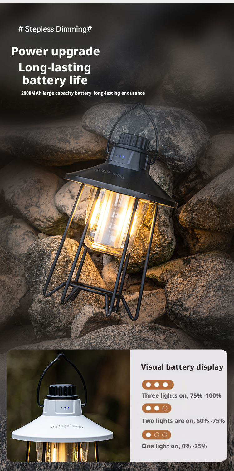 Retro Design Outdoor Camping Lantern Usb Rechargeable Camping Light With Hook