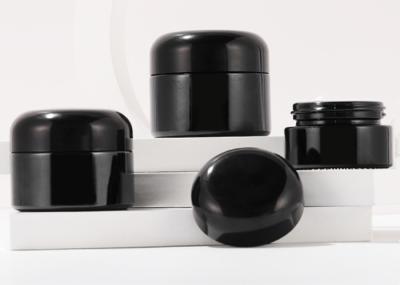 Glass Cosmetic Cream Jar Round Men's Skin Care Black Uv Smell Proof Container with Black Shiny Cap