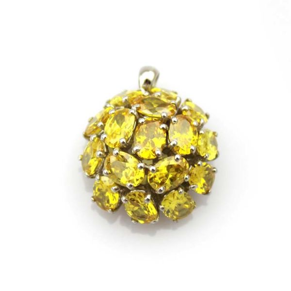Fashion Sterling Silver Yellow Citrine Cubic Zircon Pendant Charm Necklace (FP052)