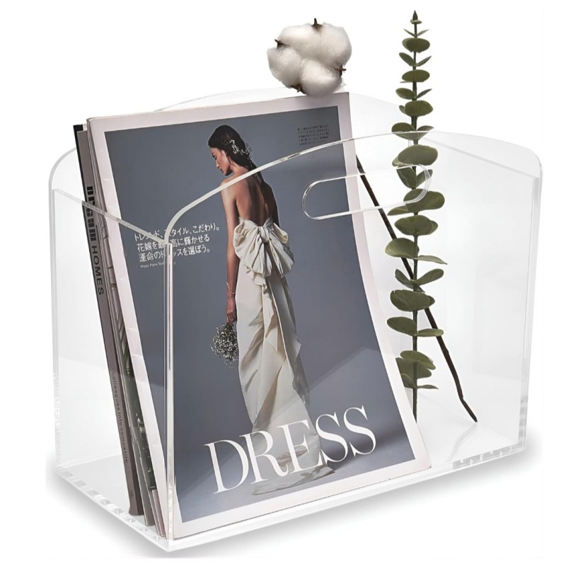 Clear Acrylic Magazine Holder Newspaper Stand with Handles Modern Lucite Basket for Bathroom Bedroom Living Room Office Display