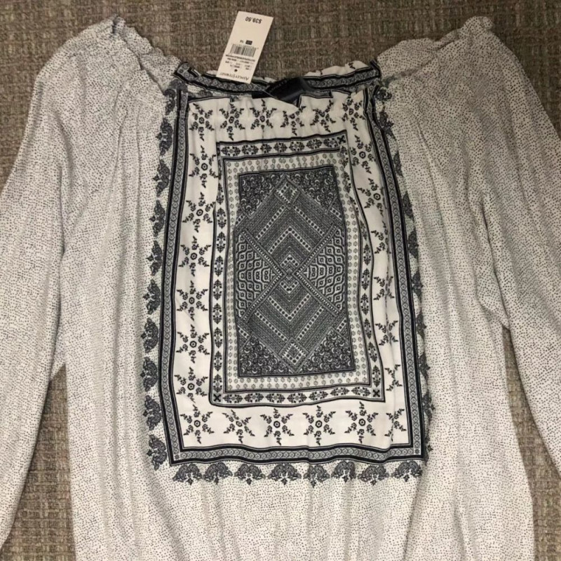 Grey Plus Size Off The Shoulder Tops Ethnic Style Women's Plus Size Blouse