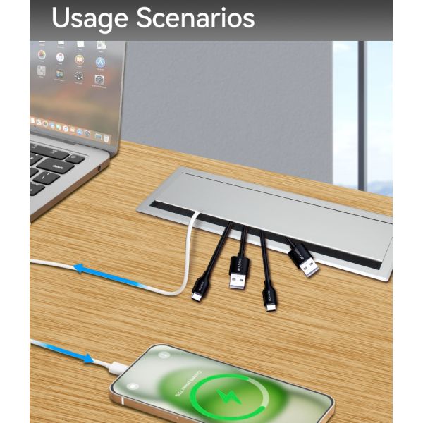 ODM Desk Wire Table Cord Organizer Manager Flip Up Cover Matte Black