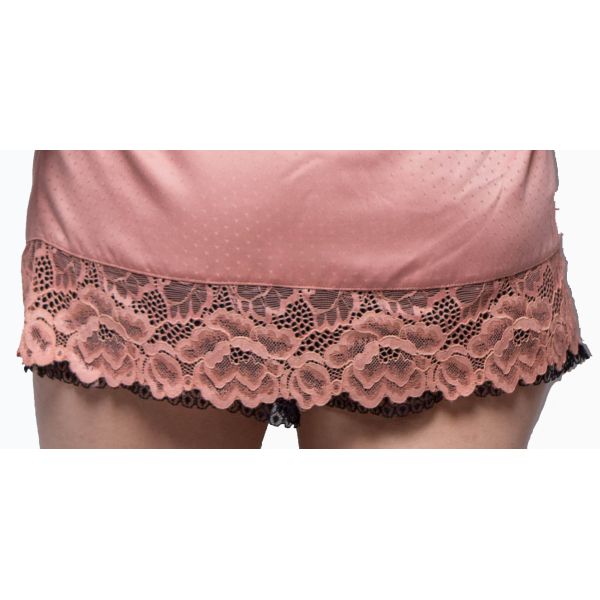 Woman Ladies Satin Pyjamas Coral Satin Cami Dress Wide Lace At Hem