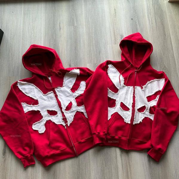 Lavado Custom 500 Gsm Streetwear Pesado Francês Terry Vintage Acid Wash Distressed Patch Aplique bordado Zip Up Hoodie