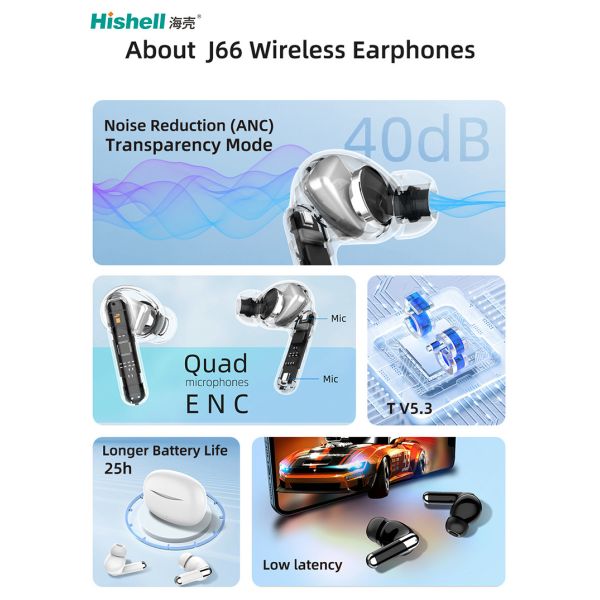 ANC ENC TWS Wireless Earbuds Multifunction Clear Calling Headphones J66