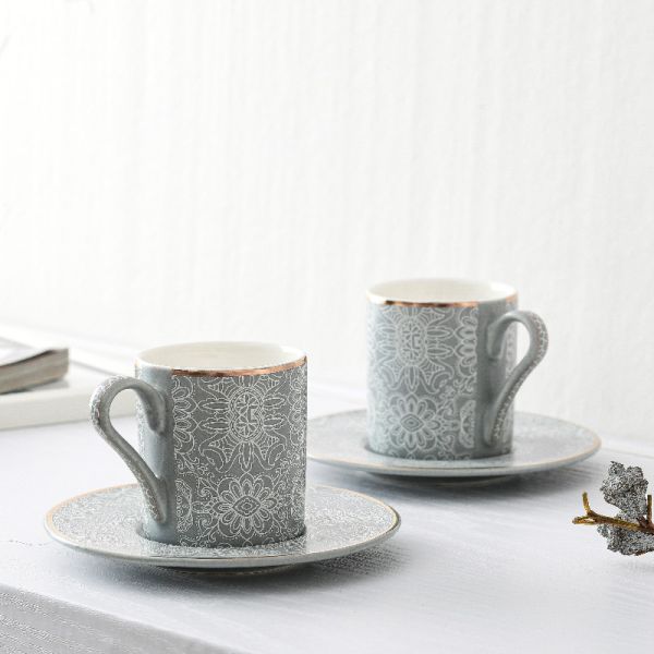 Ceramic Embossed Espresso Turkish Fashion Coffee Cups With Golden Line