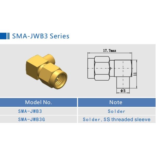 Right Angle Solder Mount Cable 335 VRMS SMA Male Plug Connector