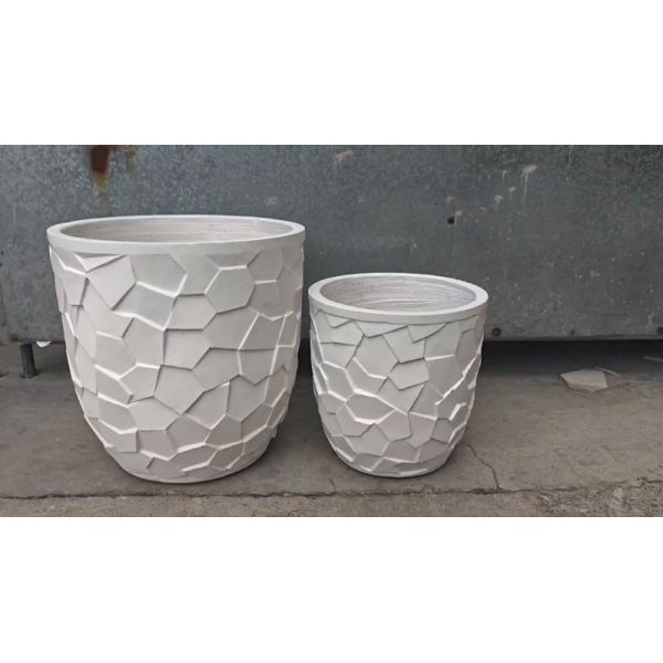 Planteur en argile de fibre ronde blanche avec motif mosaïque polygonal irrégulier léger durable à faible entretien pot de fleurs vacances Villa décoration de bureau projet d'aménagement paysager de jardin