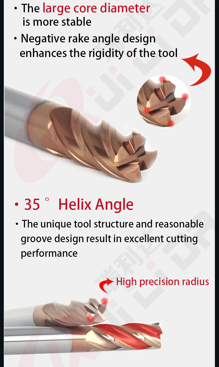 Bull Endmill 4 рифлит твердые торцевые фрезы HRC55 радиуса внешнего закругления карбида