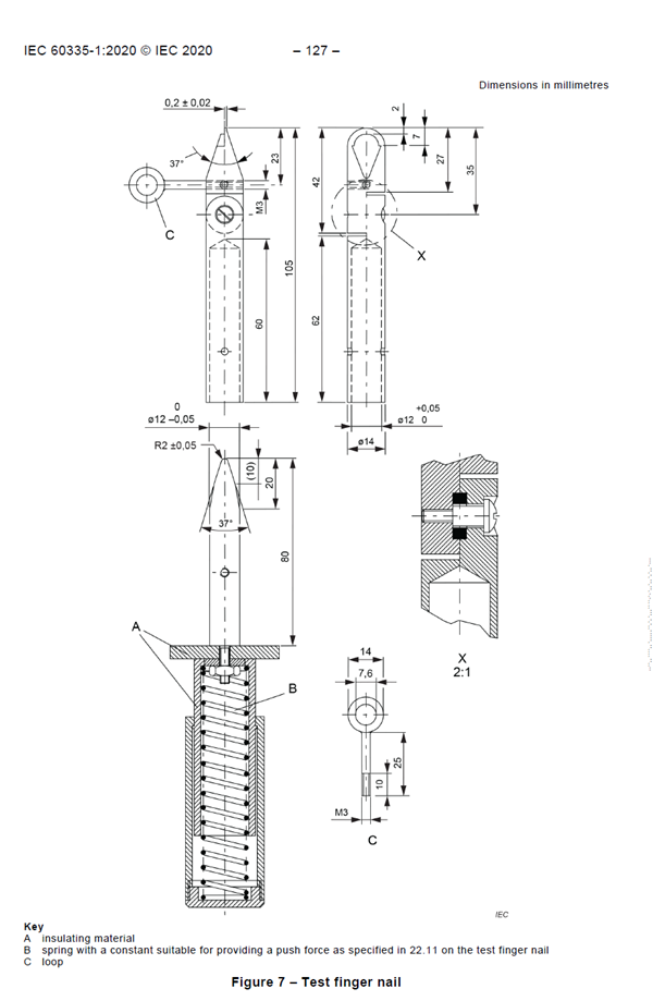 Test Finger Nail , IEC 60335-1 Figure 7 Test Equipment Test Finger Nail