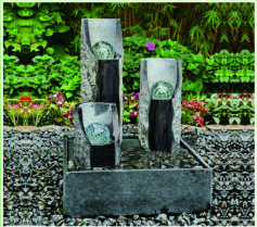 Artistic Cast Stone Garden Fountains Polished Surface With Three Crystal Glass Balls