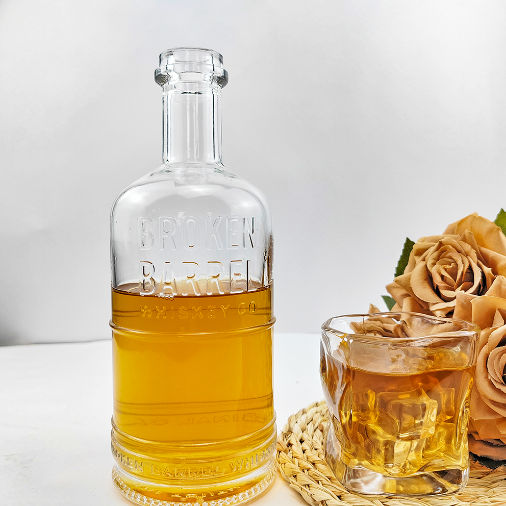 500 мл 750 мл Круглая стеклянная бутылка для виски Джин Водка Спиртные напитки Алкогольные напитки