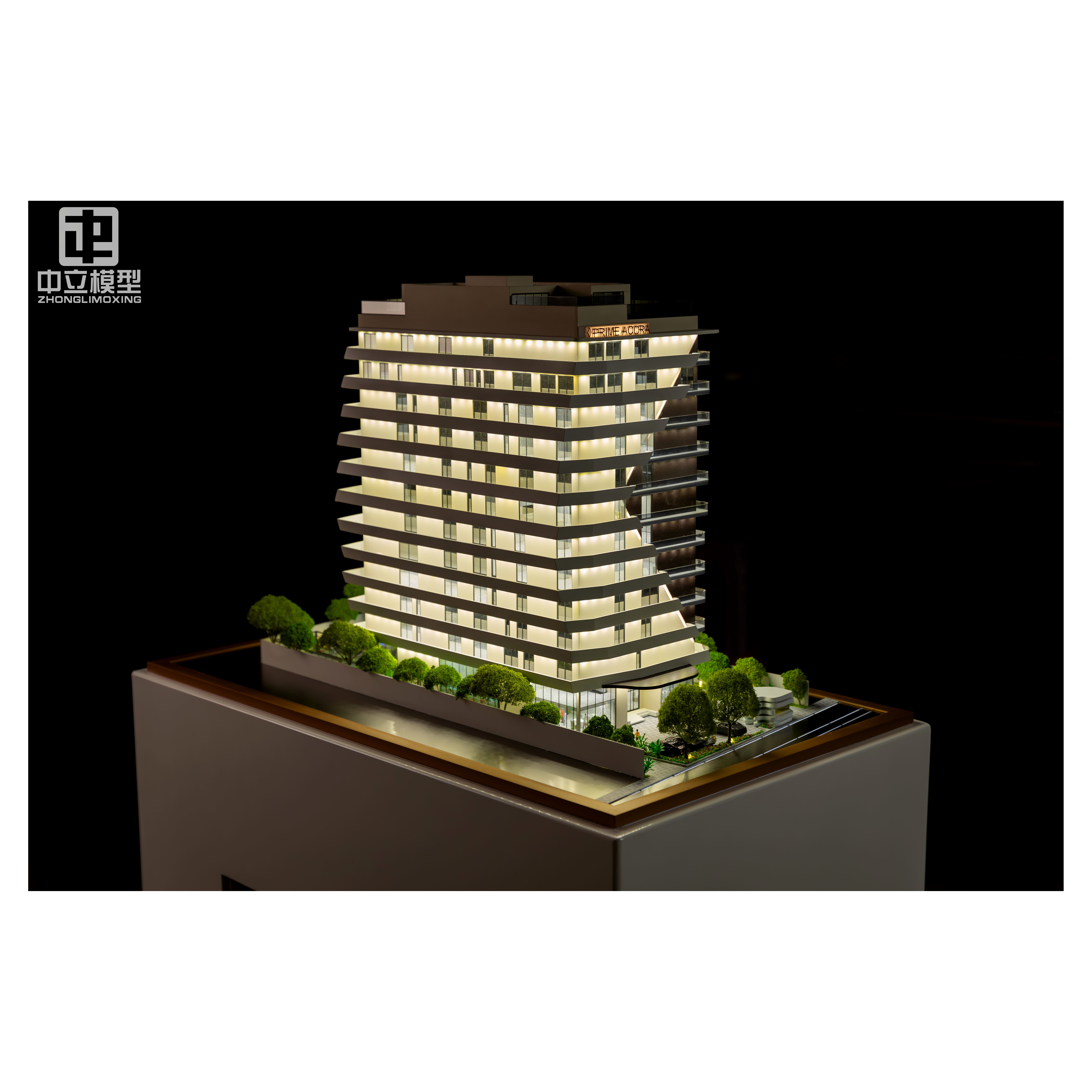 Custom Modern Office Building Architectural Scale Model 1:100 Elevator Lift and LED Lighting
