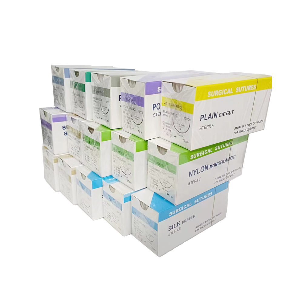 Hôpital Vétérinaire Animal PDO Catgut Chromique Soie Nylon PGA 910 75cm Sutures Chirurgicales Avec Aiguille Stérile Chien chat Animal de compagnie