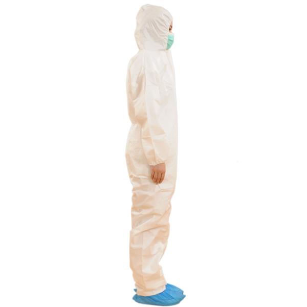 Vestido cirúrgico não tecido do branco, amostra grátis encapuçado descartável das combinações