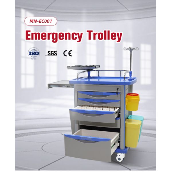 MN-EC001 China Manufactured Medical ABS Material Emergency Trolley with Stainless Steel