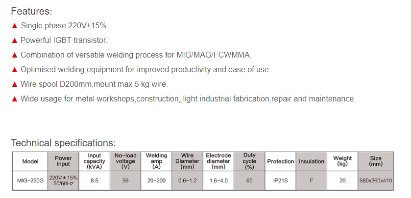 MIG-250G Premium industrial welding machine