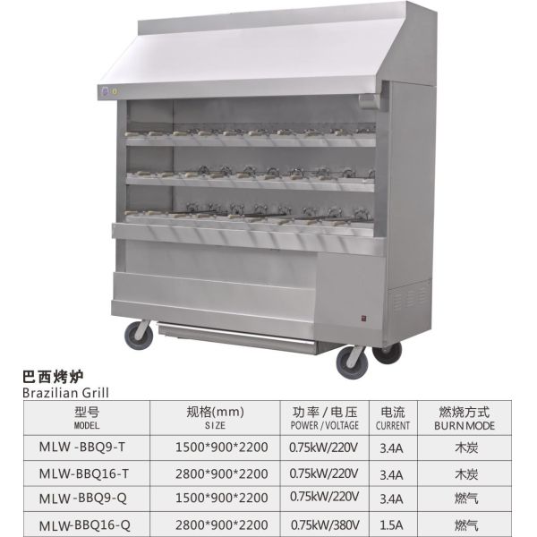 Équipements commerciaux de cuisine d'acier inoxydable de charbon de bois de brûleur brésilien blanc argenté à four