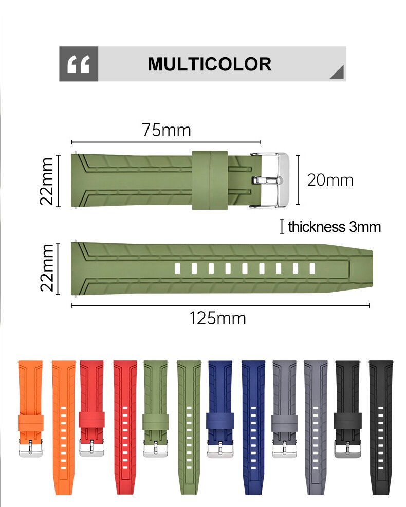 Многократная цепь красит мягкий ремешок 22mm силикона гибкий с нержавеющими пряжками