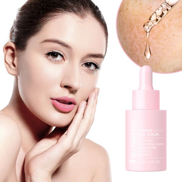 OEM 5 In1 Private Label Hyaluronic Acid Brightening Anti Aging Facial Essence Skin Care Products Niacinamide Collagen Face Serum
