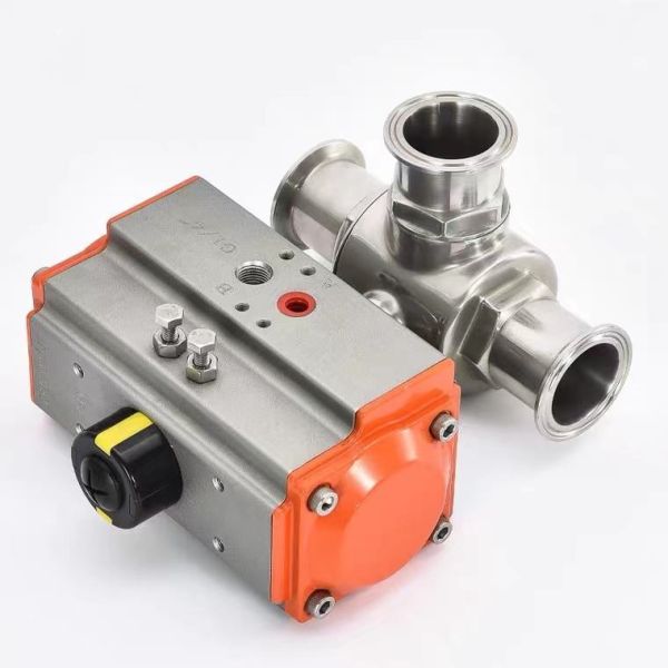 Sanitary Tri Clamp 3 Way Pneumatic Ball Valve SS304 SS316L L/T Port Pneumatic Actuated Three Way Ball Valve