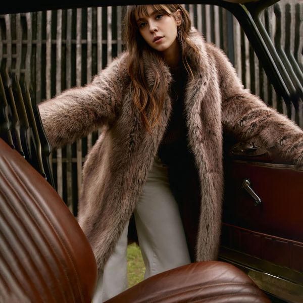 Neutral Faux Fur Long Coat