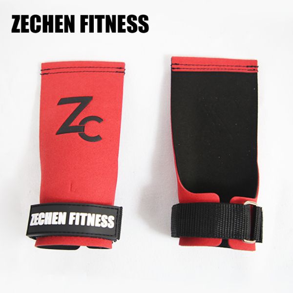 Soft red crossfit hand grips suede microfiber leather palm protect workout grips