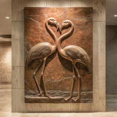 Metal Flamingos Wall Sculpture Modern Decorative Art for Public Spaces