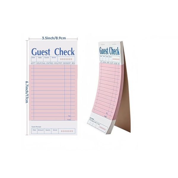 2 Ply Carbonless Guest Check Book 3.5x6.7 Inch Pink with Serial Numbers