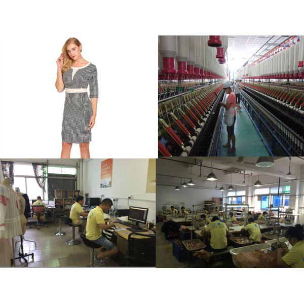 Customizable Gingham Check Office Dress Spandex Polyester