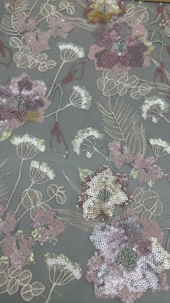 New Collection Sequin Embroidered Fabric Floral Mesh Ground for Garments Gowns Fashion Design