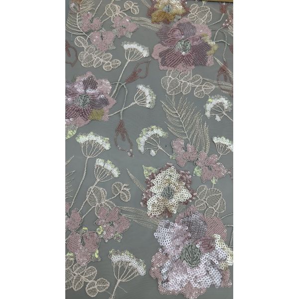 New Collection Sequin Embroidered Fabric Floral Mesh Ground for Garments Gowns Fashion Design