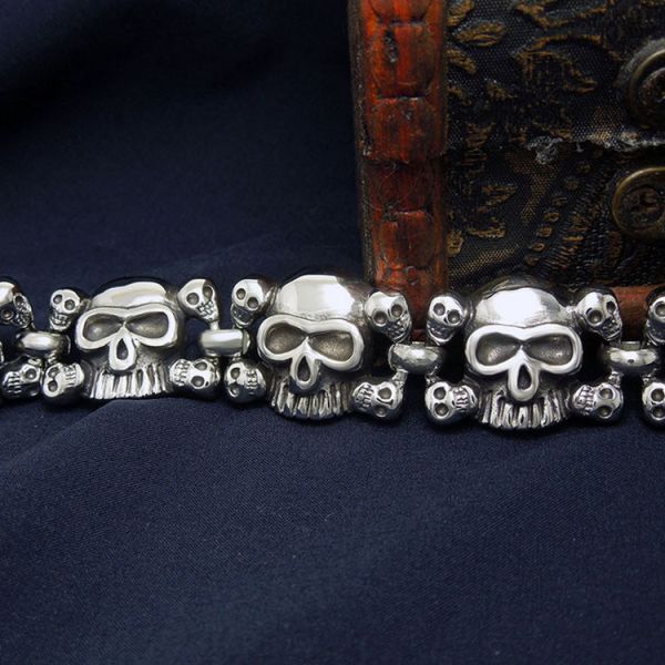 Men's Stainless Steel Skull Link Bracelet Gothic Style Silver Color (JCE229)