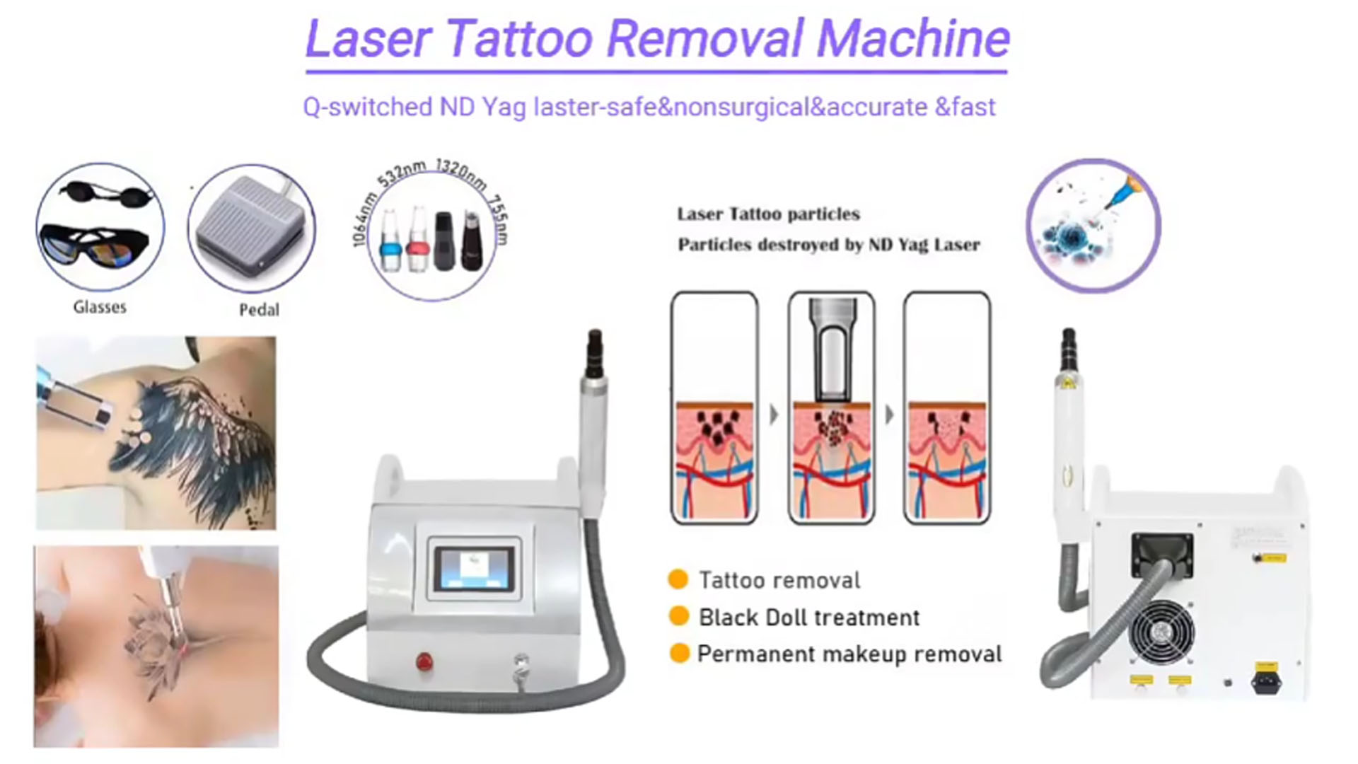 Мини портативная машина для удаления татуировок Nd Yag Q Switched Laser для салонов красоты
