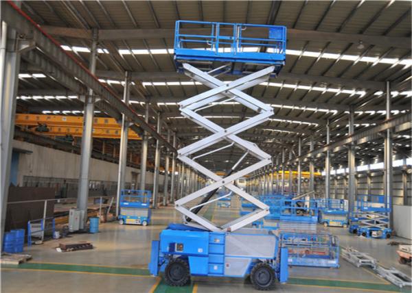 Electric 13m All Terrain Scissor Lift , Aerial Work Platform Anti Slip Mat CE Certificate