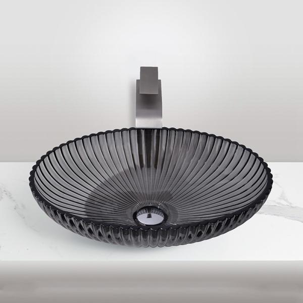 CUPC Ice Stripe Pattern Smooth Glass Vessel Basins For Home Decoration