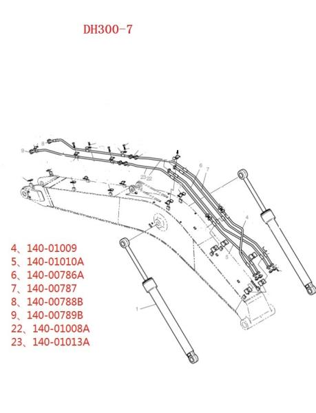 Doosan DH300LC-7 Excavator Pipelines Hydraulic Distributor Boom Confluence Pipe