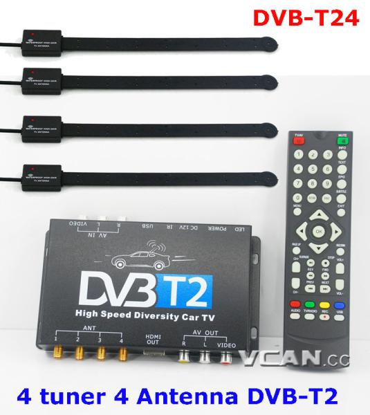 DVB-T24 Car DVB-T2 TV Receiver 4 Tuner 4 Antenna USB HDMI HDTV Russia High Speed