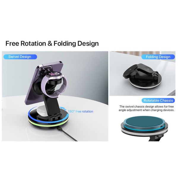 Safety Features Overheat Protection Magnetic Wireless Charger 15W Type-C Input Interface