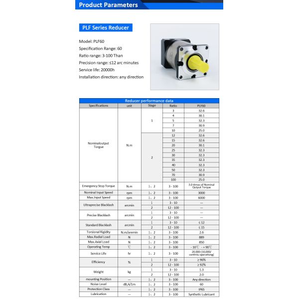Lichuan Planetary Reducer Gearbox 15 to 1 15:1 PLF60 60mm Frame Size High Precision High Torque
