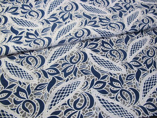 Blue Cotton Polyester Lace Fabric Leaf Mesh with Eco-friendly Dyeing(CY-DK0024)