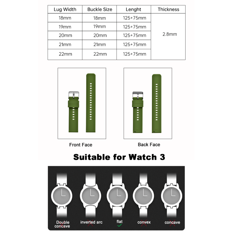 Quick-release Custom Silicone Watch Strap With Pin Buckle And Rubber Clasp | 18mm~22mm - SHX