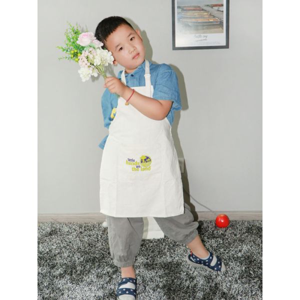 White Color Kids Canvas Apron Silk Screen Printing Breathable Eco Friendly