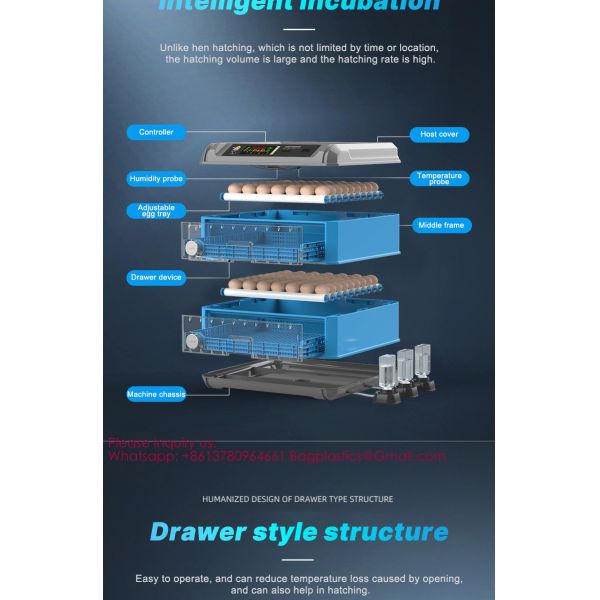 100 to 300 Eggs Incubator Automatic Egg 300-Egg High Hatching Rate Mini Incubator for Chicken Duck Quail Farm or Home Use Automatic Chicken Solar Incubator Intelligent Control Poultry Chicken Hatch
