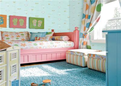 Healthy Embossed Kids Bedroom Wallpaper Moisture Proof With Light Green Color